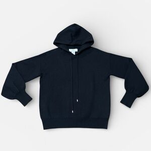 Magaschoni Knit Hooded Balloon Sleeve Pullover in Black Size Medium